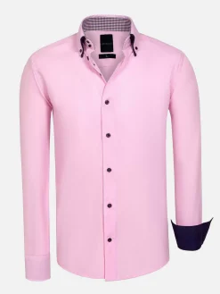 Wam Denim Overhemd Lange Mouwen<Ales Solid Structured Pink Overhemd Lange Mouw