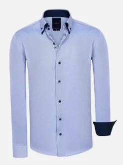 Wam Denim Overhemd Lange Mouwen<Flers Double Collar Blue Overhemd Lange Mouw