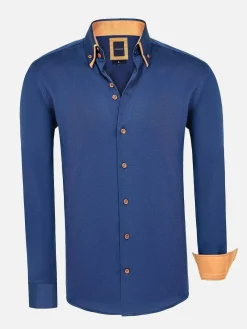 Wam Denim Overhemd Lange Mouwen<Flers Double Collar Navy Overhemd Lange Mouw