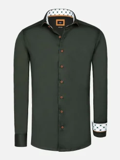 Wam Denim Overhemd Lange Mouwen<Lance Solid Dark Green Overhemd Lange Mouw