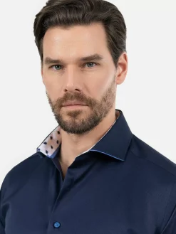 Wam Denim Overhemd Lange Mouwen<Lance Solid Navy Overhemd Lange Mouw