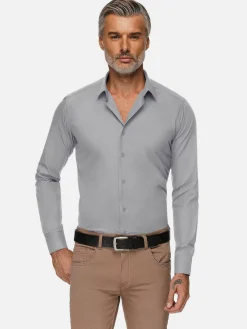 Wam Denim Overhemd Lange Mouwen<Leira Solid Grey Overhemd Lange Mouw