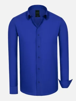 Wam Denim Overhemd Lange Mouwen<Leira Solid Royal Blue Overhemd Lange Mouw