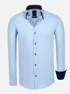 Wam Denim Overhemd Lange Mouwen<Metz Solid Blue Overhemd Lange Mouw