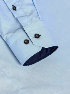 Wam Denim Overhemd Lange Mouwen<Metz Solid Blue Overhemd Lange Mouw