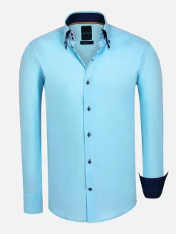 Wam Denim Overhemd Lange Mouwen<Metz Solid Turquoise Overhemd Lange Mouw
