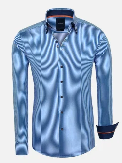 Wam Denim Overhemd Lange Mouwen<Nancy Royal Blue Striped Overhemd Lange Mouw