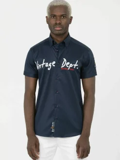 Wam Denim Overhemd Korte Mouwen<Overhemd Korte Mouw Emble Navy