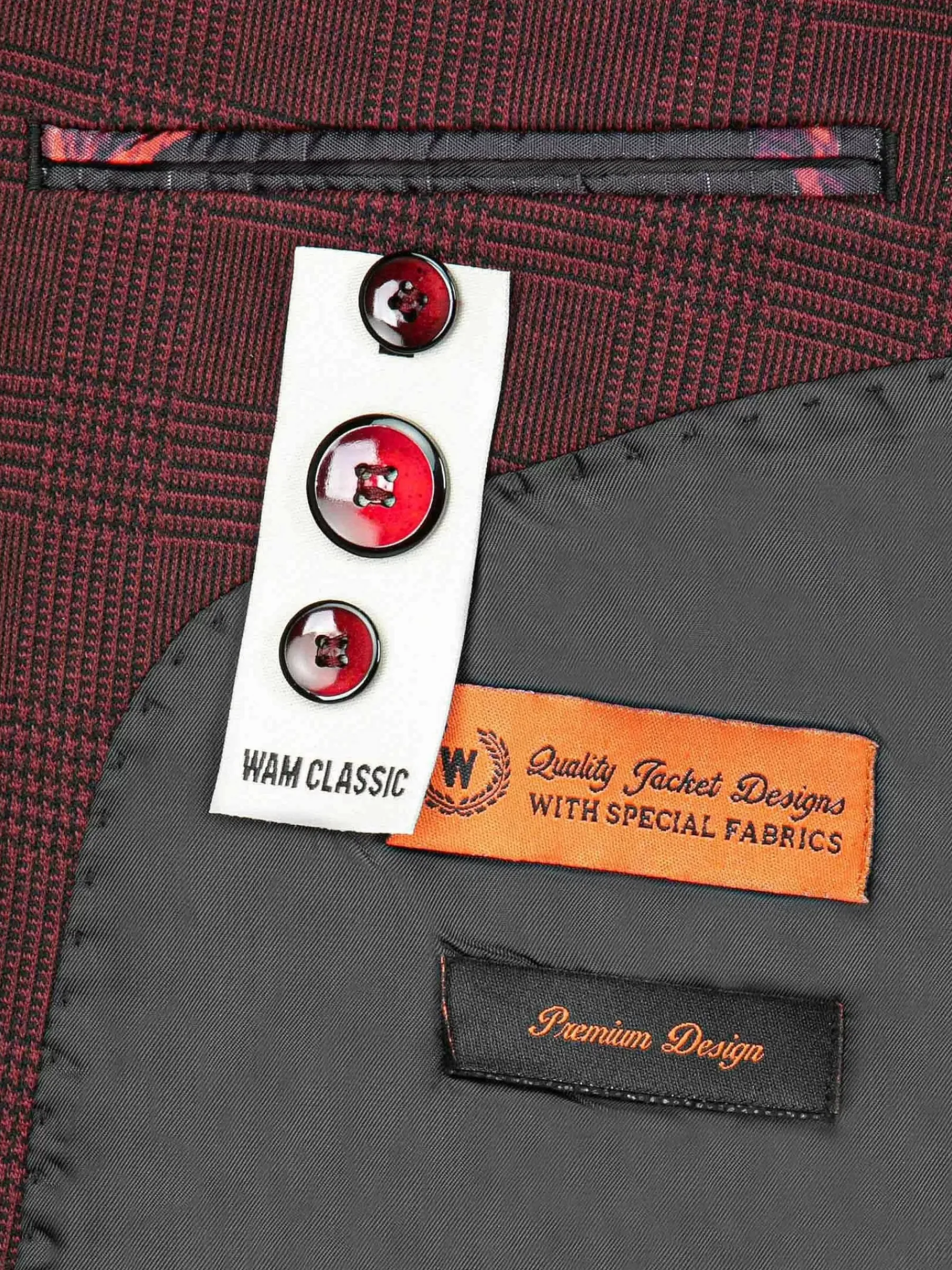 Wam Denim Colberts<Red Wood Wide Lapel Dark Red Black Suit Colbert