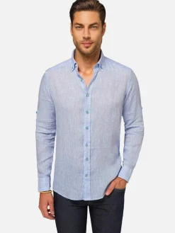 Wam Denim Overhemd Lange Mouwen<Redention Linen Blue Overhemd Lange Mouw