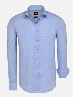 Wam Denim Overhemd Lange Mouwen<Redention Linen Blue Overhemd Lange Mouw
