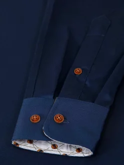 Wam Denim Overhemd Lange Mouwen<Vercelli Solid Navy Overhemd Lange Mouw